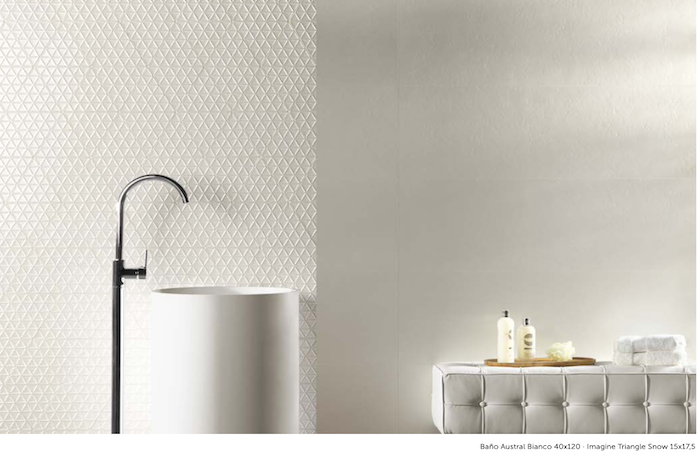 textured white tile in bathroom 