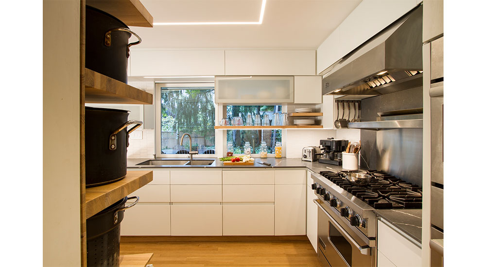 sink in modern kitchen against window wall