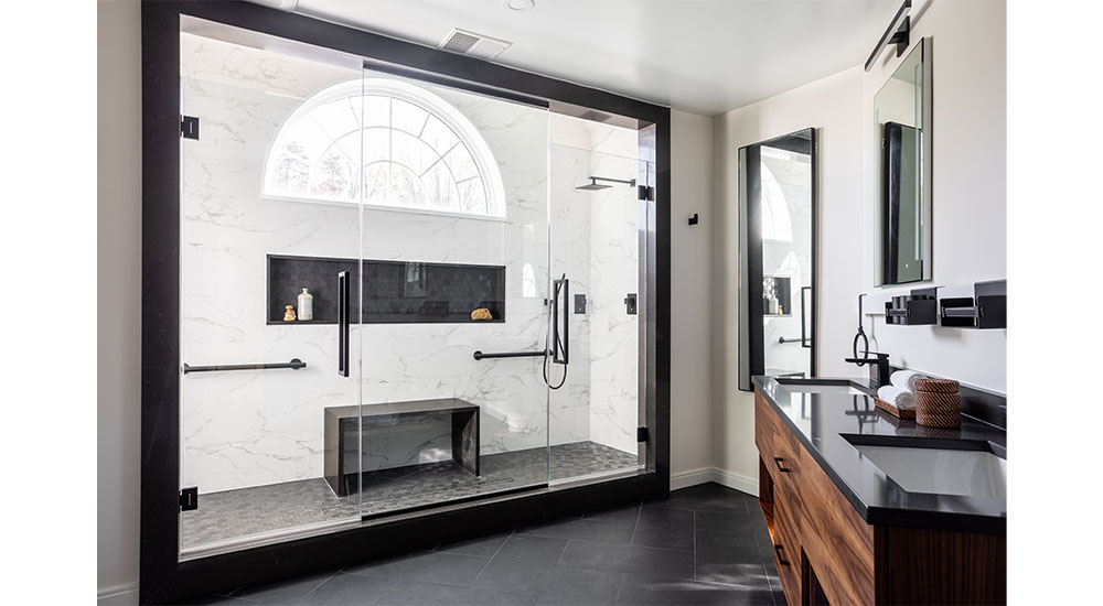 double shower in spa bathroom remodel