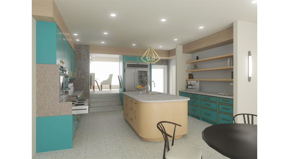 mid-century modern kitchen design render