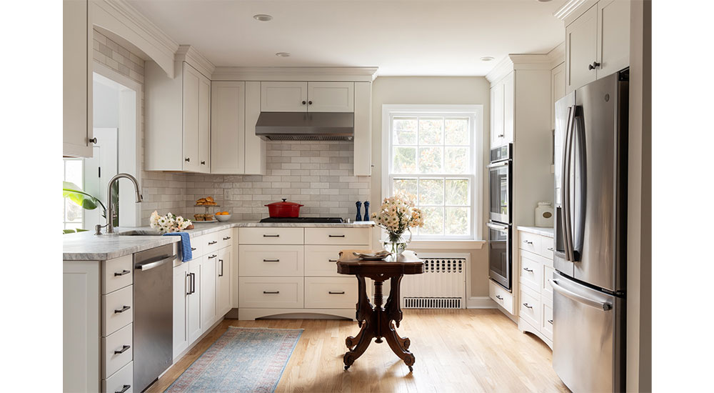 Semi-custom cabinets in a kitchen by Sharon Sherman