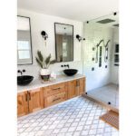 double shower wet room vanity vessel sinks tile floor