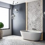 freestanding bathtub against wall