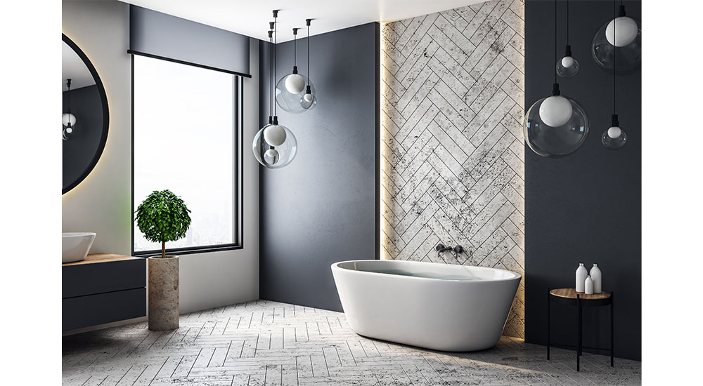 freestanding bathtub against wall