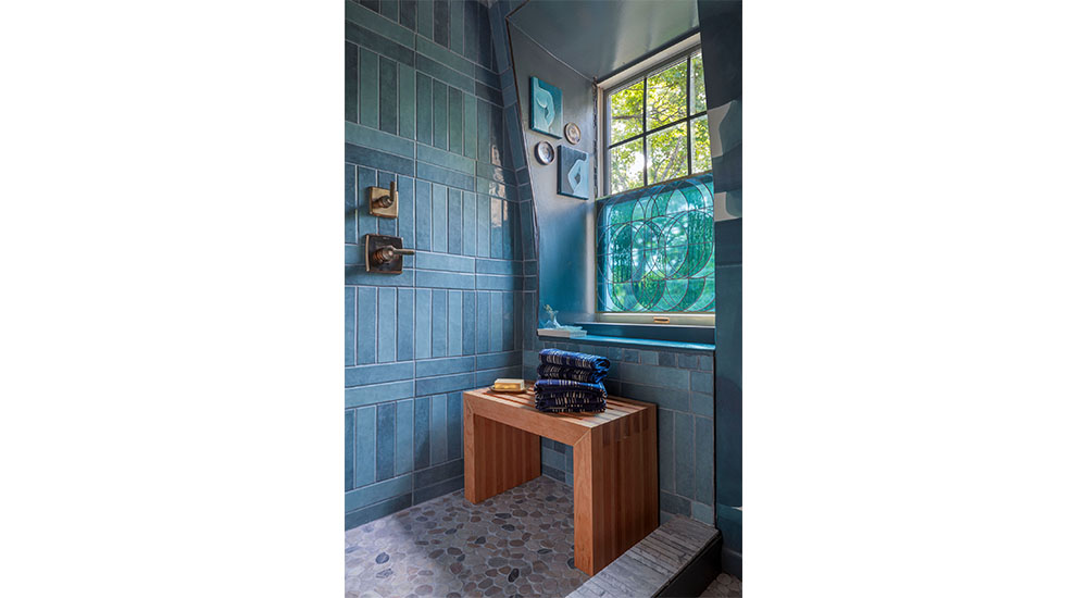 stained glass window in shower