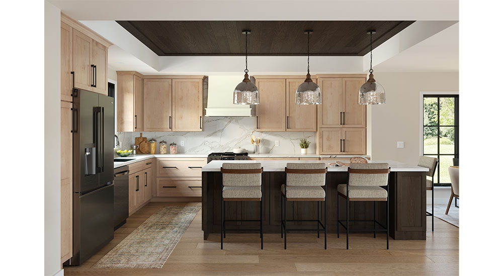 stephanie pierce masterbrand kitchen trend light wood cabinets with dark island