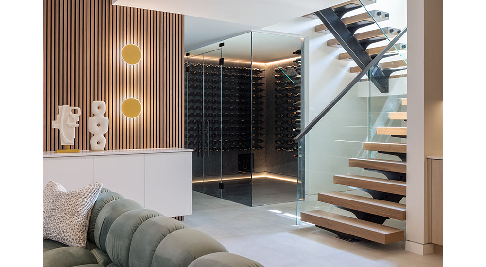wine room with glass walls