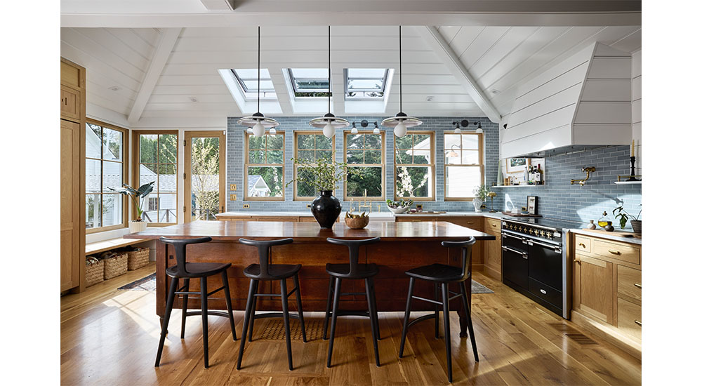 well lit farmhouse kitchen with skylight