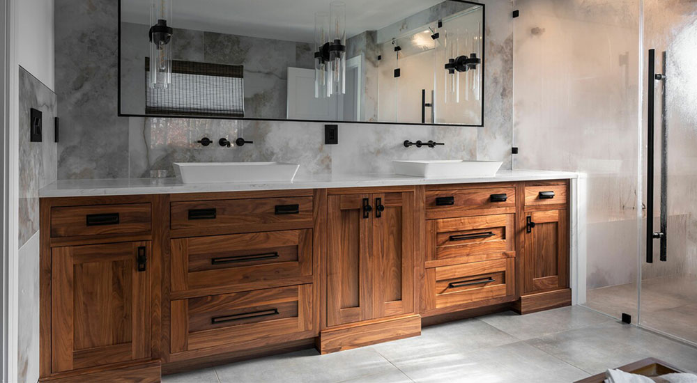Covered Bridge Cabinetry walnut bath vanity