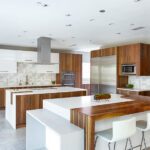 modern kitchen with two islands