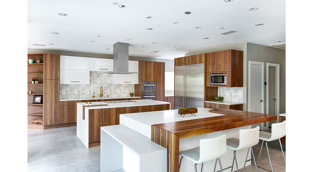 modern kitchen with two islands
