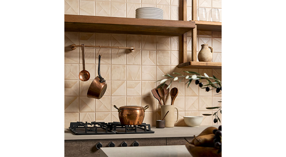 beige tile backsplash