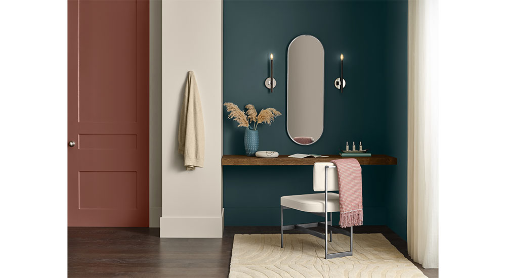 bath vanity with teal color