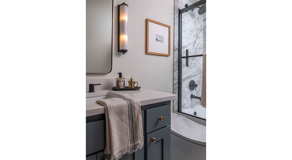 wellness bathroom vanity and tub enclosure