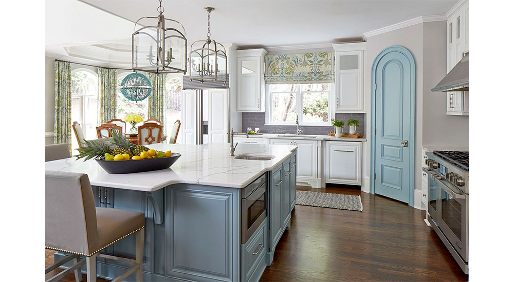 pale blue and white traditional kitchen