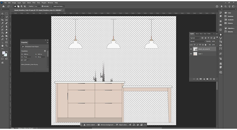 line drawing of kitchen island