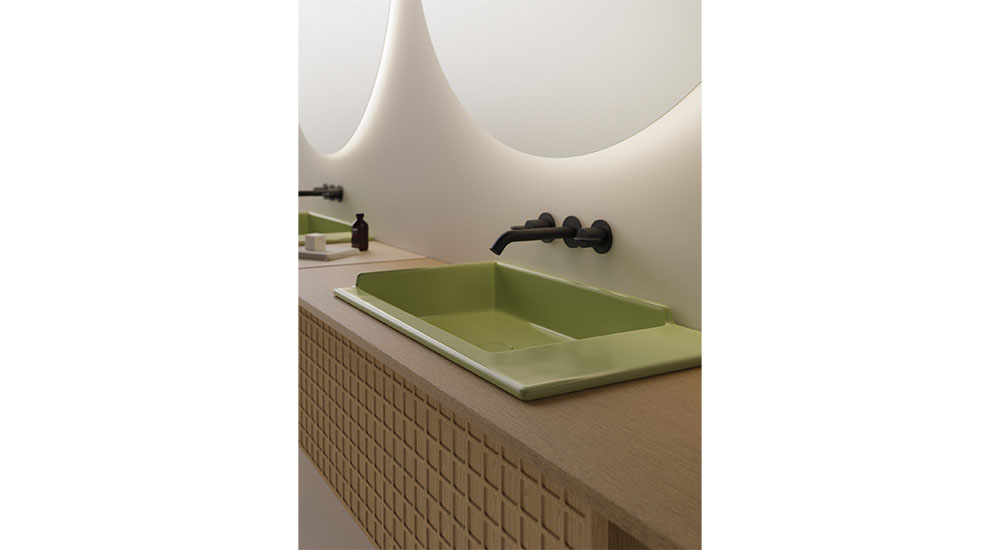 agape bloque bathroom sink with rounded edges in green milan salone