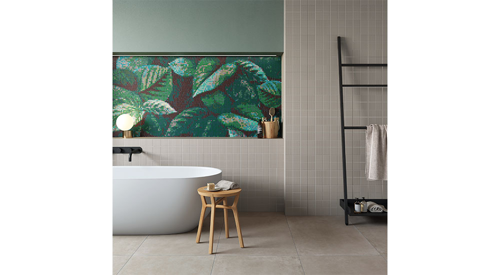 appiani tropical foliage tile mosaic in bathroom