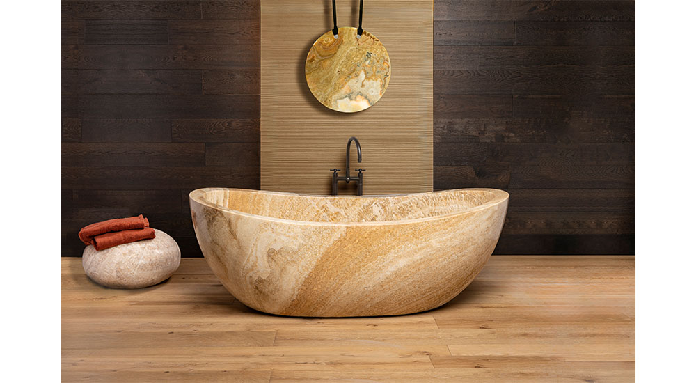 biophilic design stone bathtub