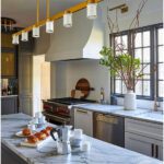 plaster vent hood in narrow kitchen