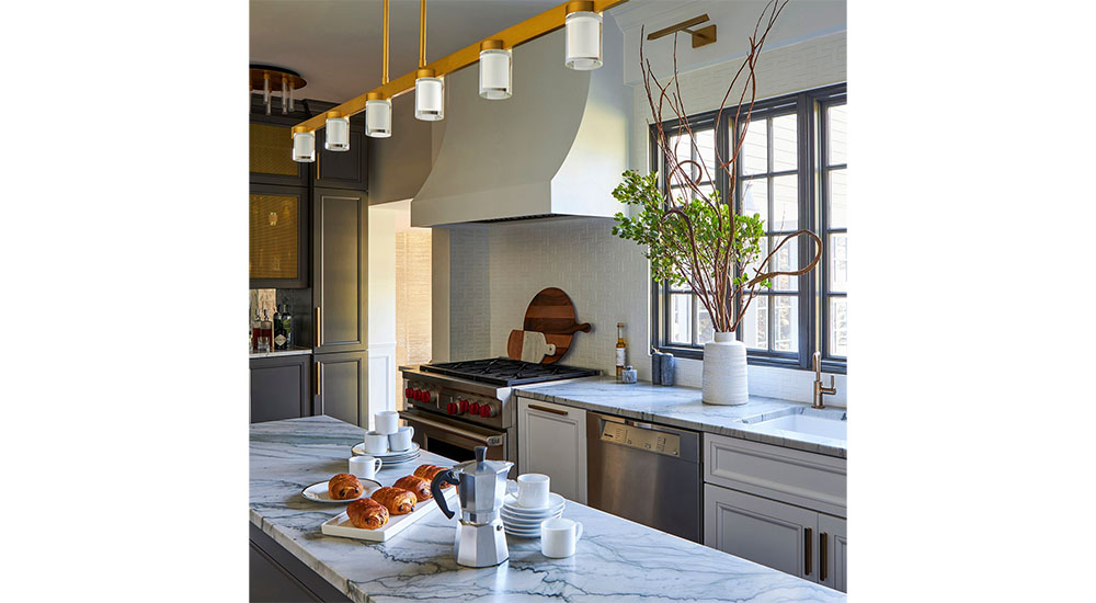 plaster vent hood in narrow kitchen