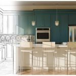 AI image of kitchen and sketch of kitchen