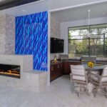 outdoor kitchen with fireplace