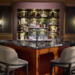 triangular home bar with seating