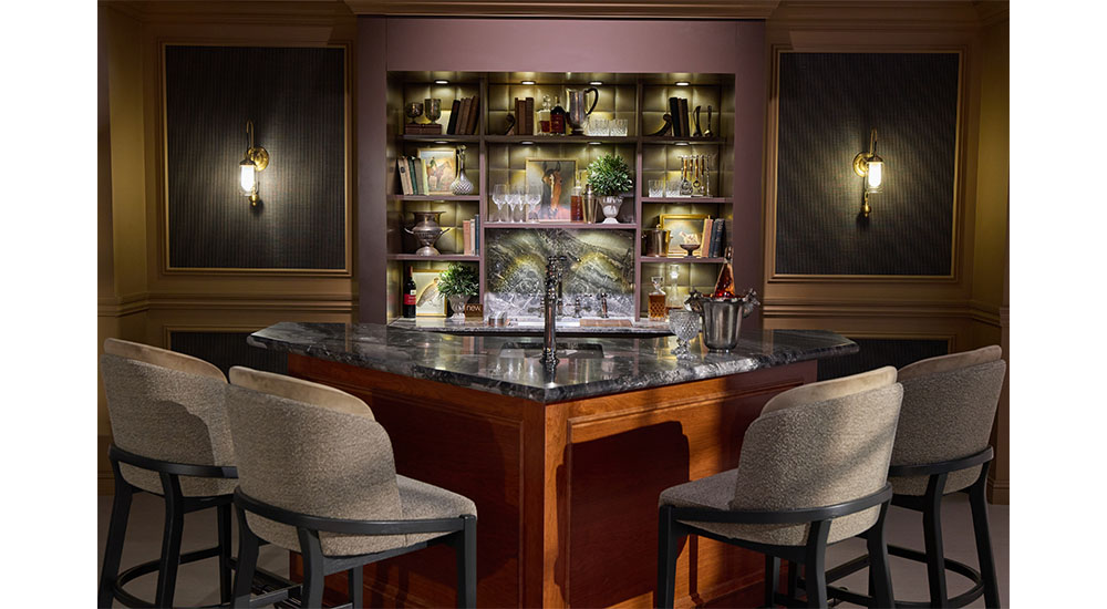 triangular home bar with seating