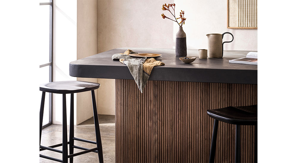 wood veneer hub fluted island base