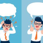 man transitioning from stressed to joy