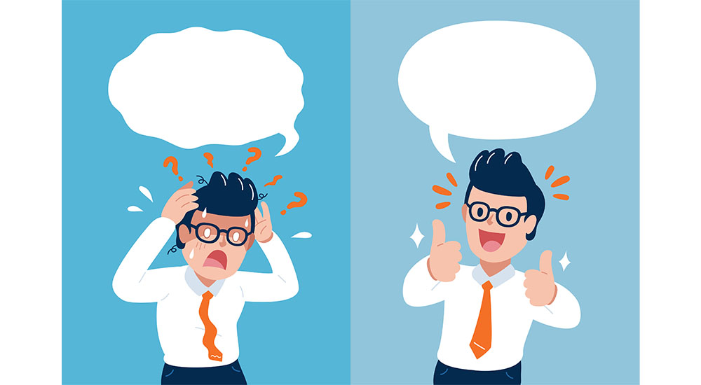 man transitioning from stressed to joy