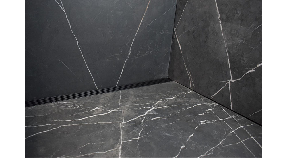 linear drain in dark marble shower designing bathrooms