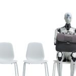 career planning and ai robot waiting for job interview