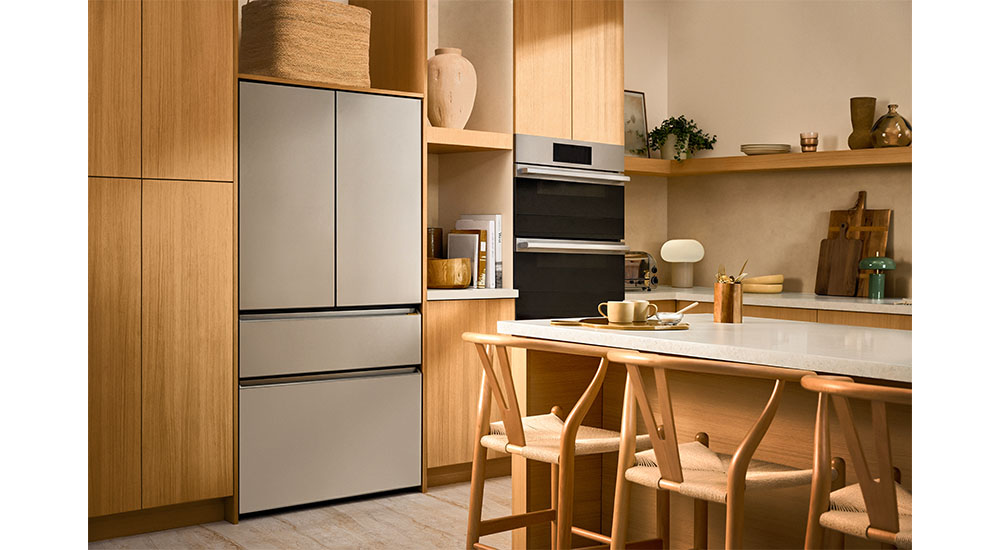 lg signature iconic refrigerator and wall ovens in modern kitchen