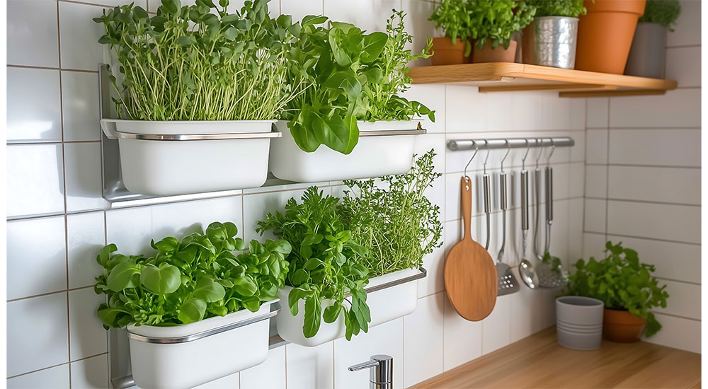 living herb wall in kitchen