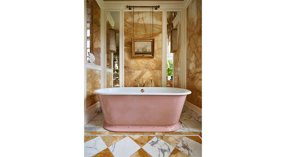 pink tub in bathroom